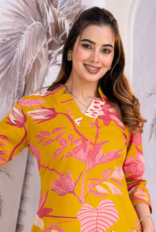 Mustard Spark Printed Cotton Co-ords Set