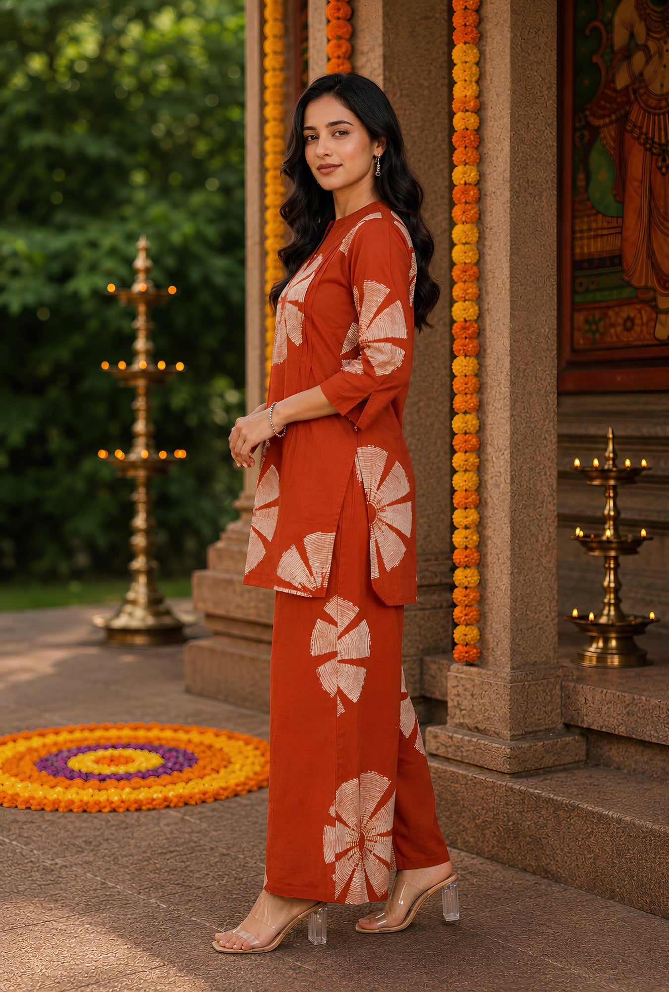 Azure Breeze Rust Printed Cotton Co-ords Set