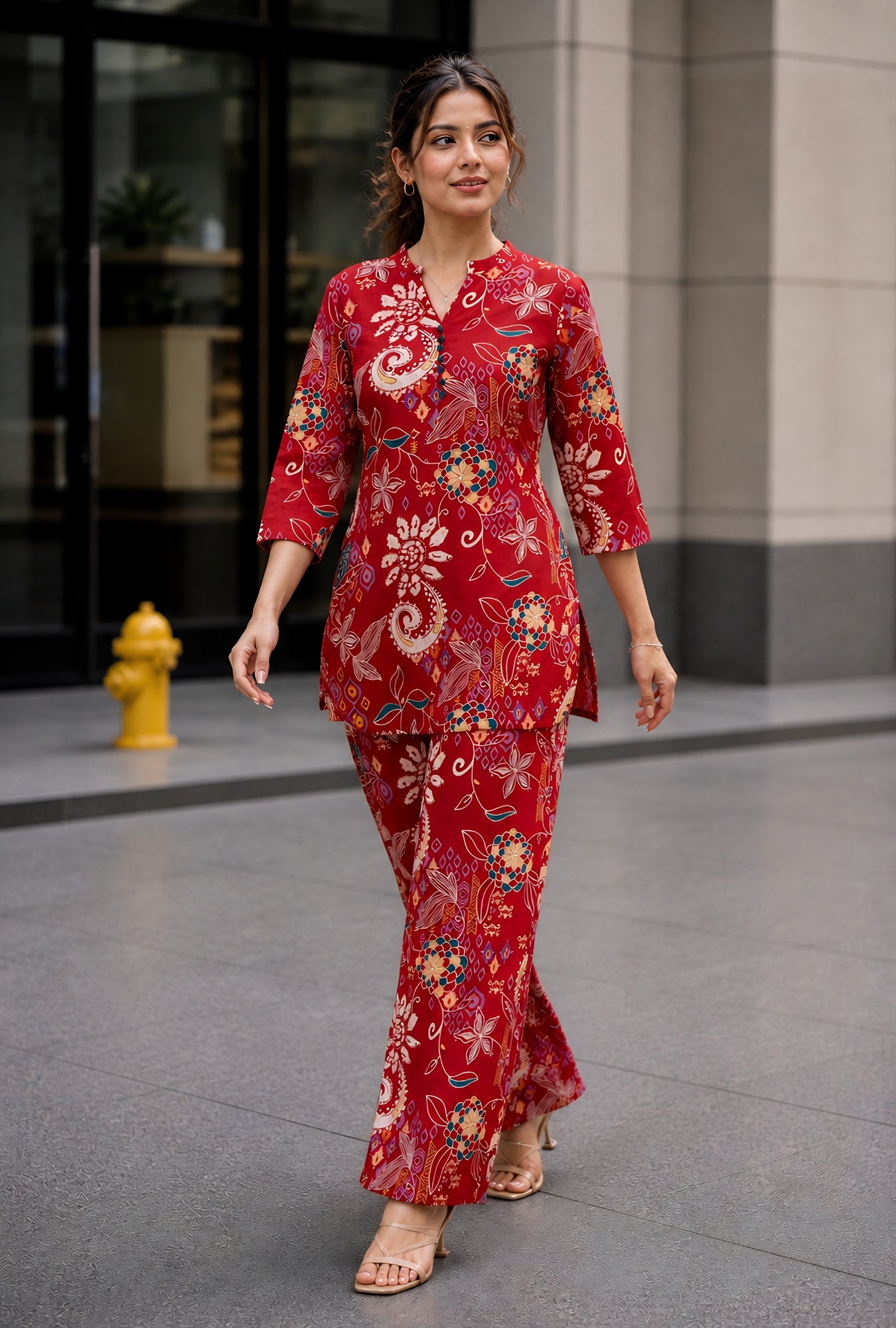 Folk Legends Maroon Printed Cotton Co-ords Set