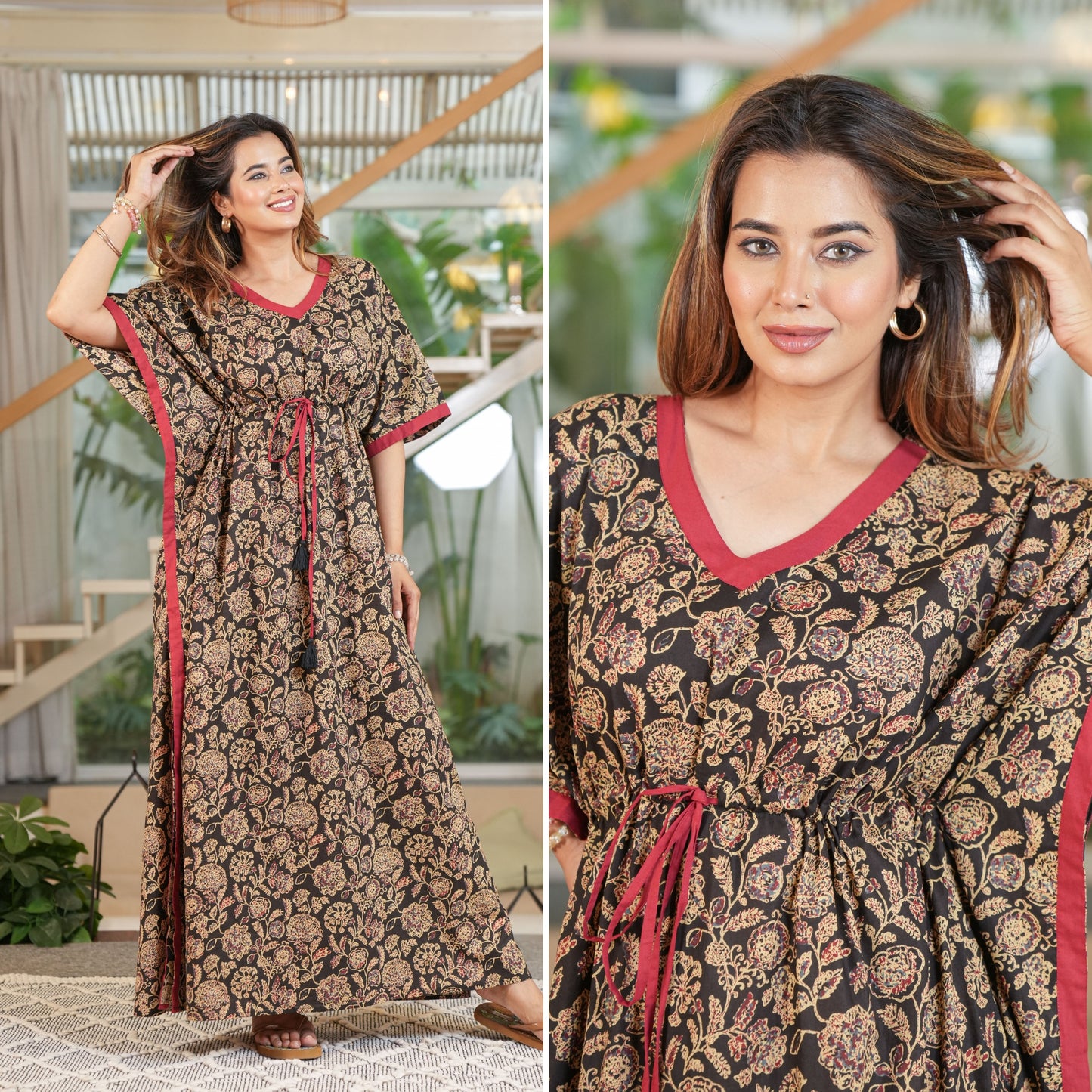 Flora Ajrak Black Loungewear Cotton Kaftan