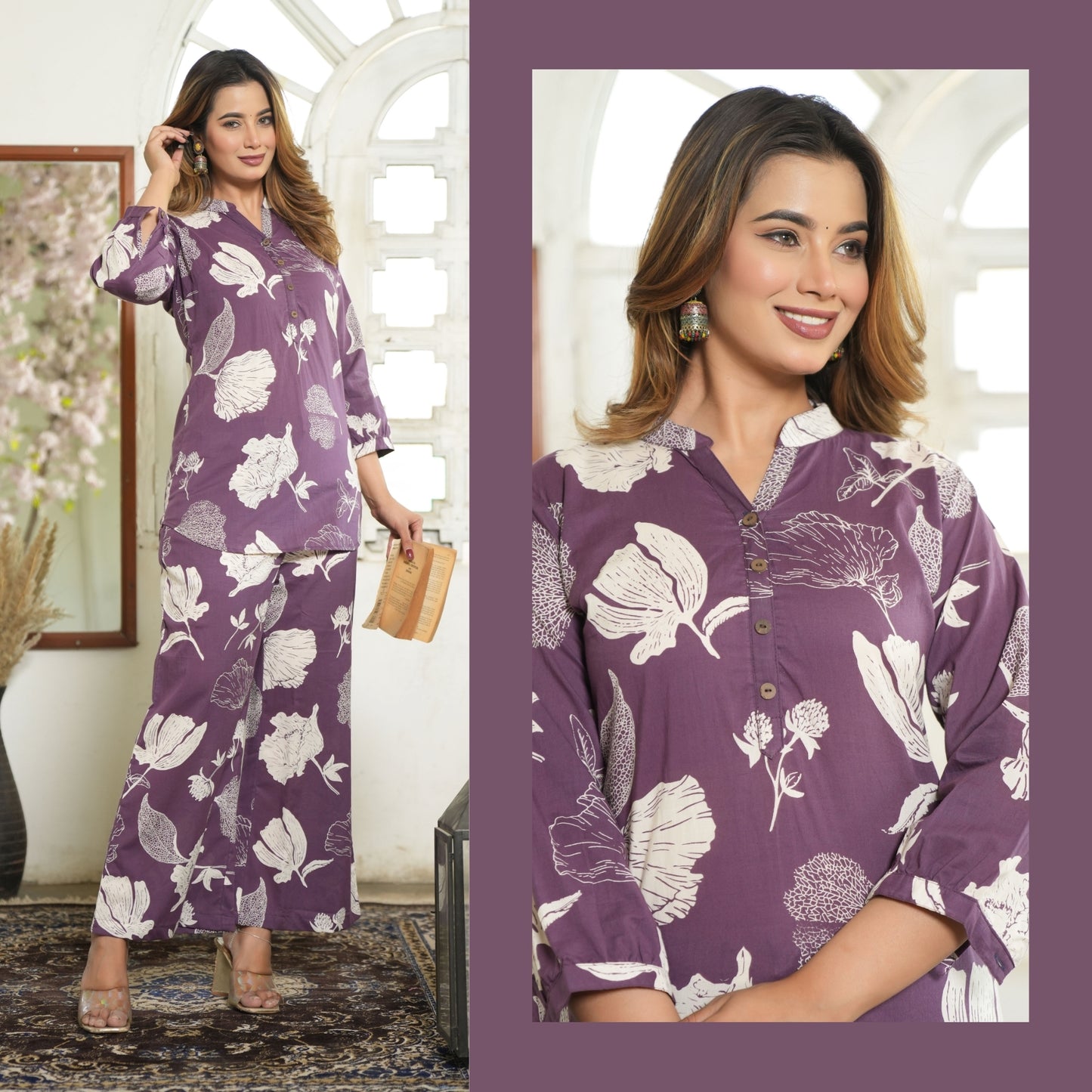 Mod Motif Purple Printed Cotton Co-ords Set