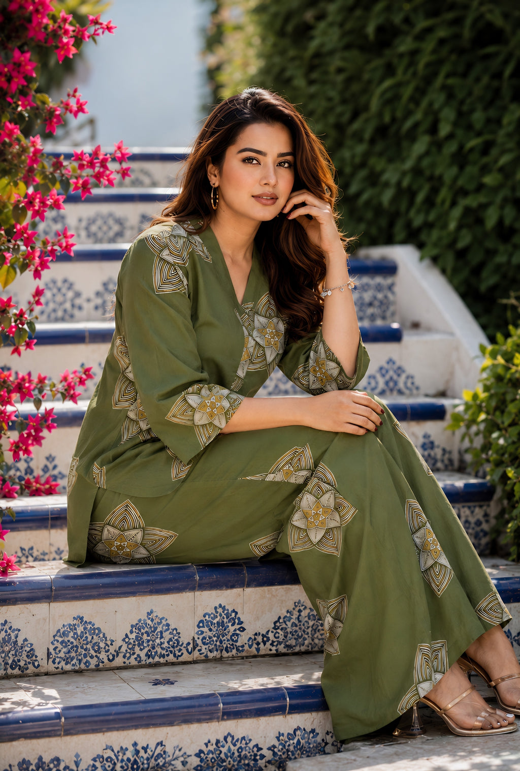 Royal Orbit Olive Cotton Co-ord Set