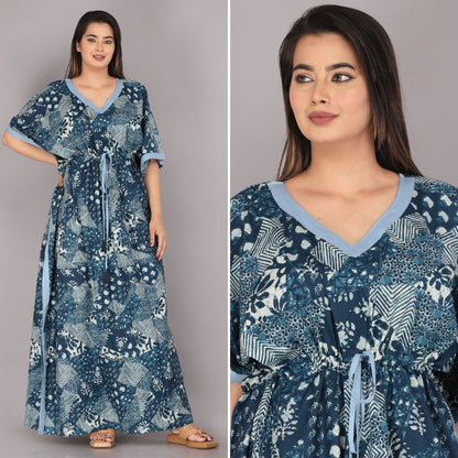 Collage Blue Cotton Loungewear Kaftan