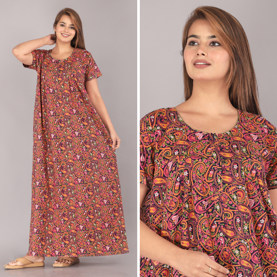 Kairy Jaal Navy Blue Cotton Printed Nightwear Gowns