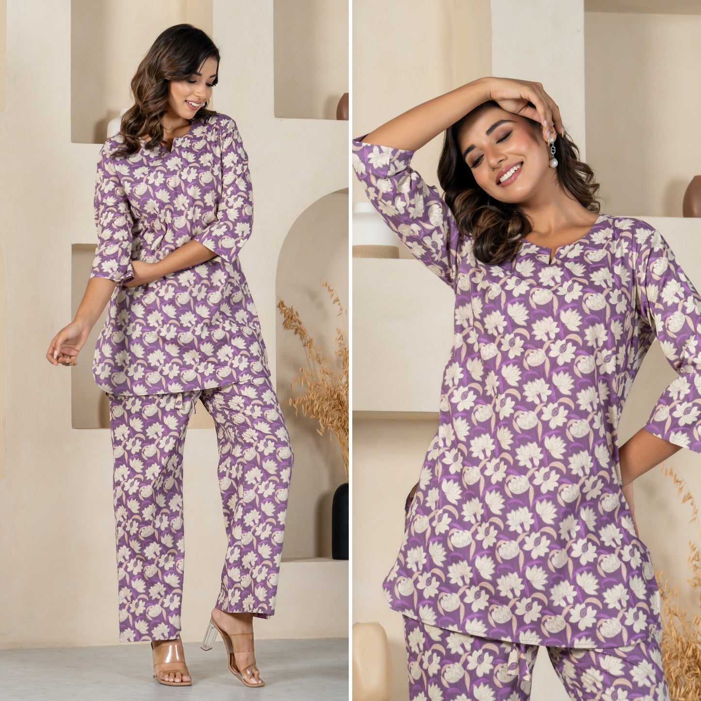 Violet Flora Print Cotton Loungewear set