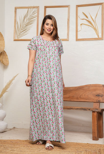 Lily Beil Grey Cotton Printed Nightwear Gowns