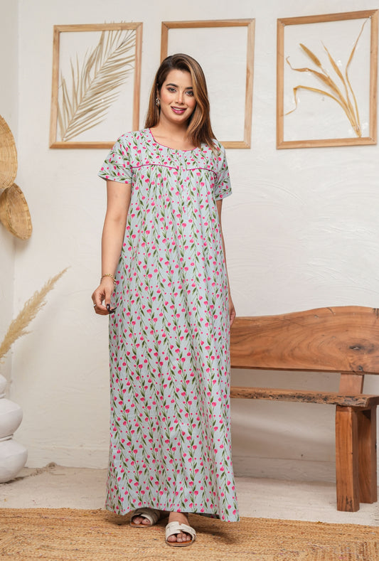 Lily Beil Grey Cotton Printed Nightwear Gowns