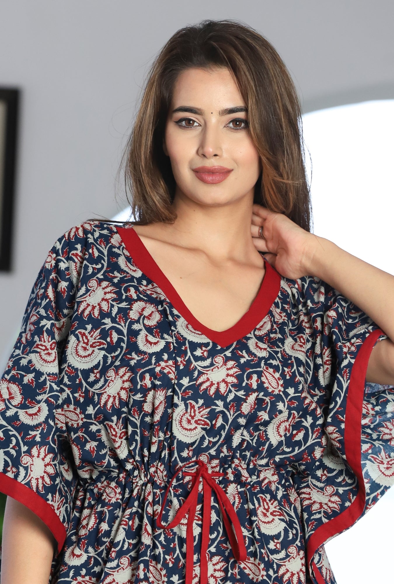 Kalamkari Blue Printed Cotton Loungewear Kaftan