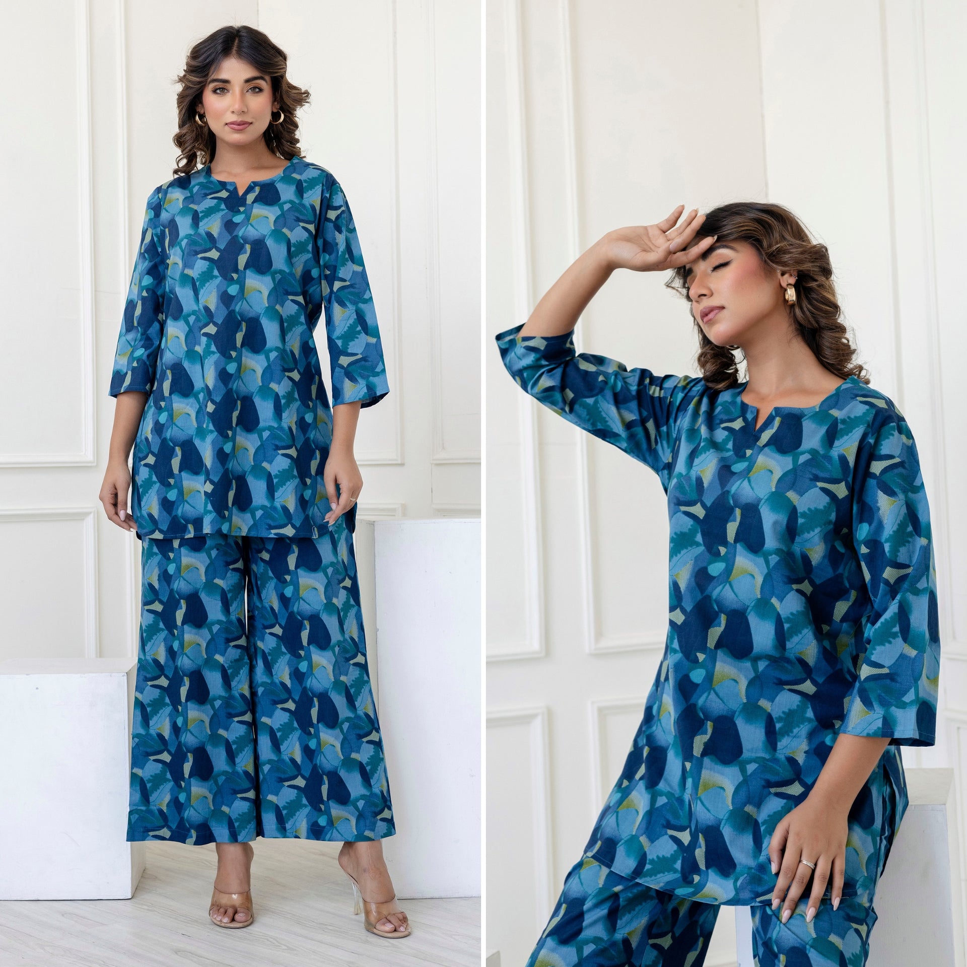 Hexa Blue Cotton Loungewear Co-ords Set