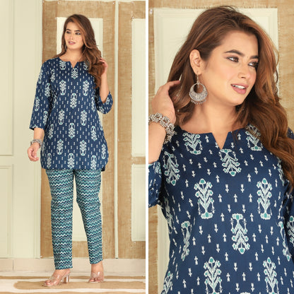 Ikat Infinity Blue Cotton Loungewear set