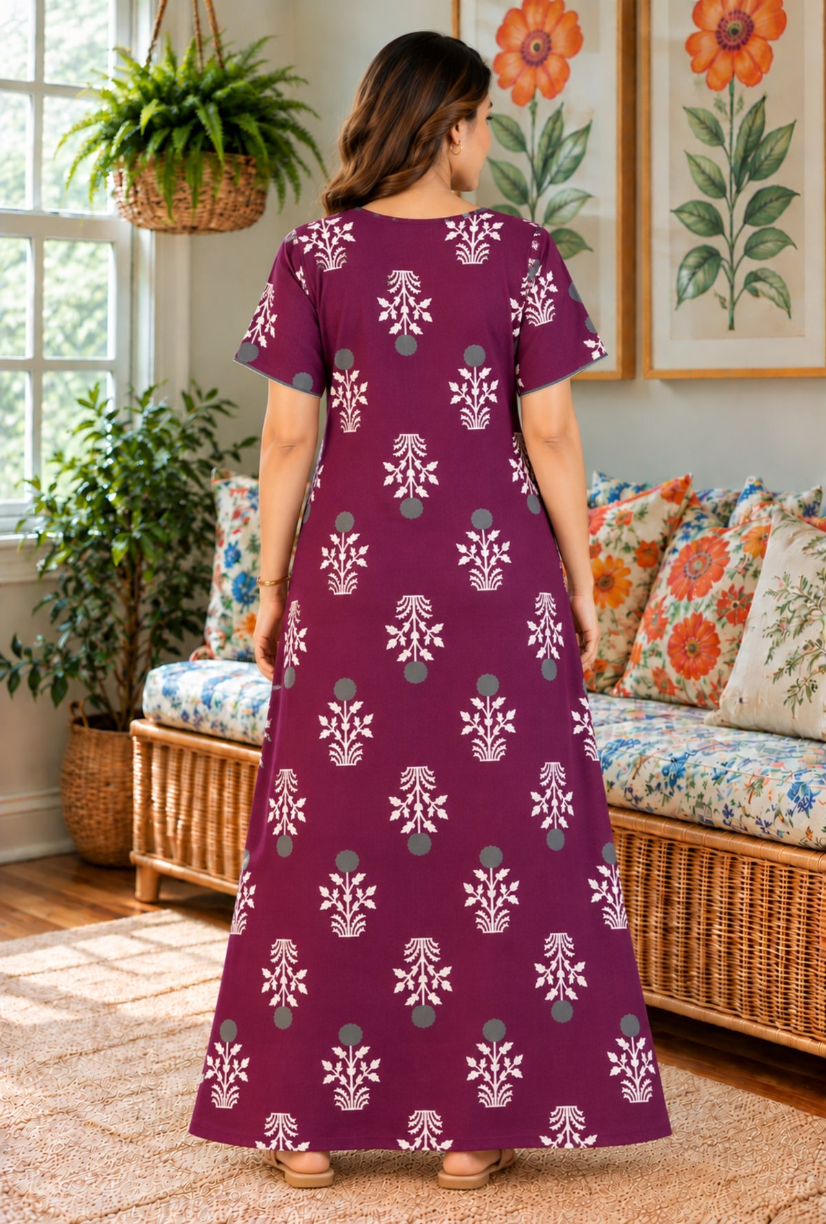 Imperial Bloom Magenta Printed Cotton Night Gown