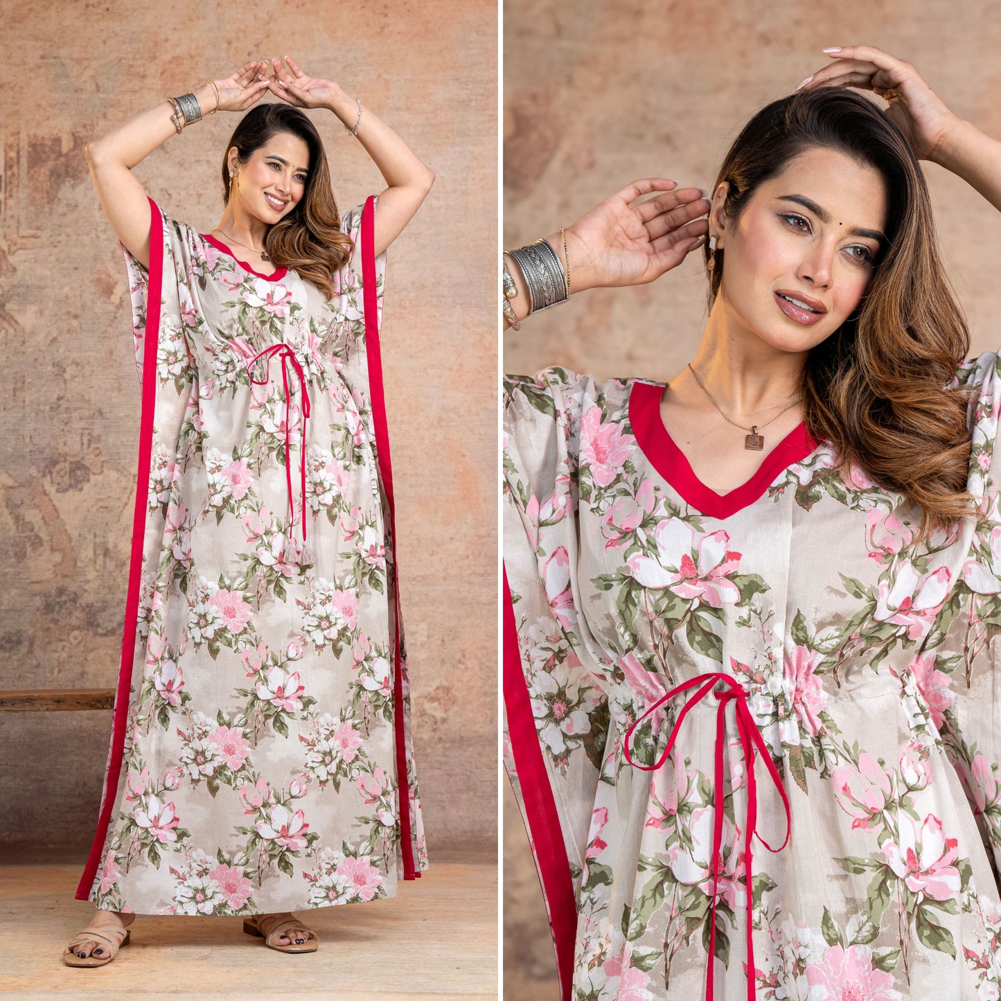 Blossom Flower Grey Loungewear Cotton Kaftan