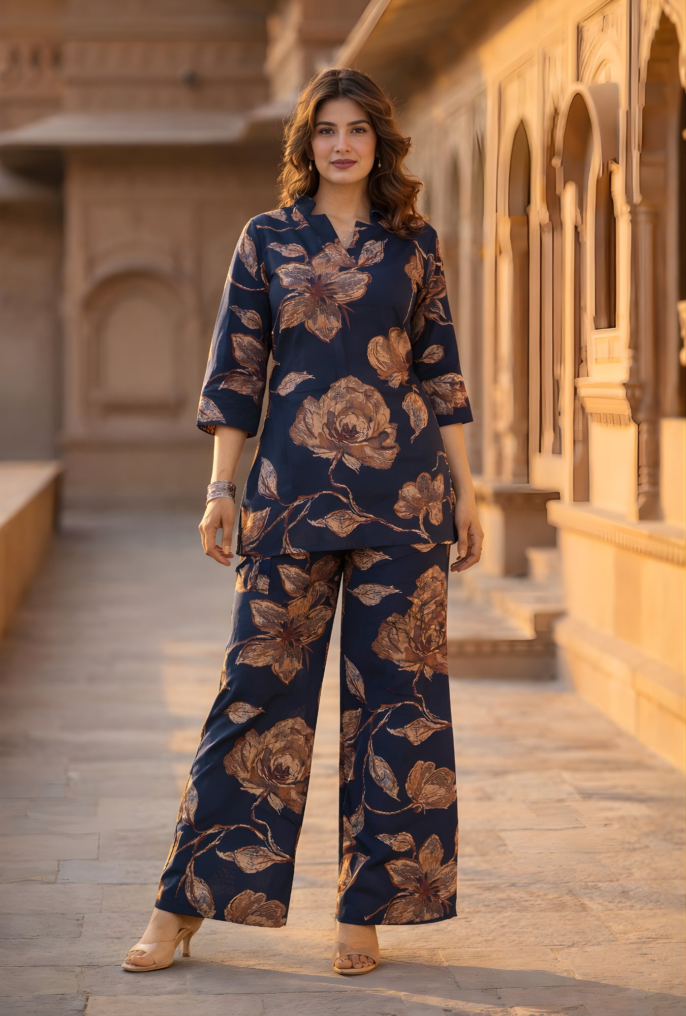 Botanic Muse Navy Printed Cotton Co-ords Set