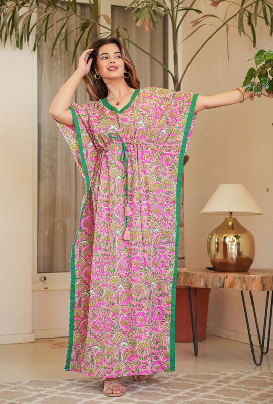 Rang Kalamkari Coral Loungewear Cotton Kaftan