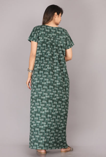 Daabu Print Bottle Green Cotton Printed Nightwear Gowns