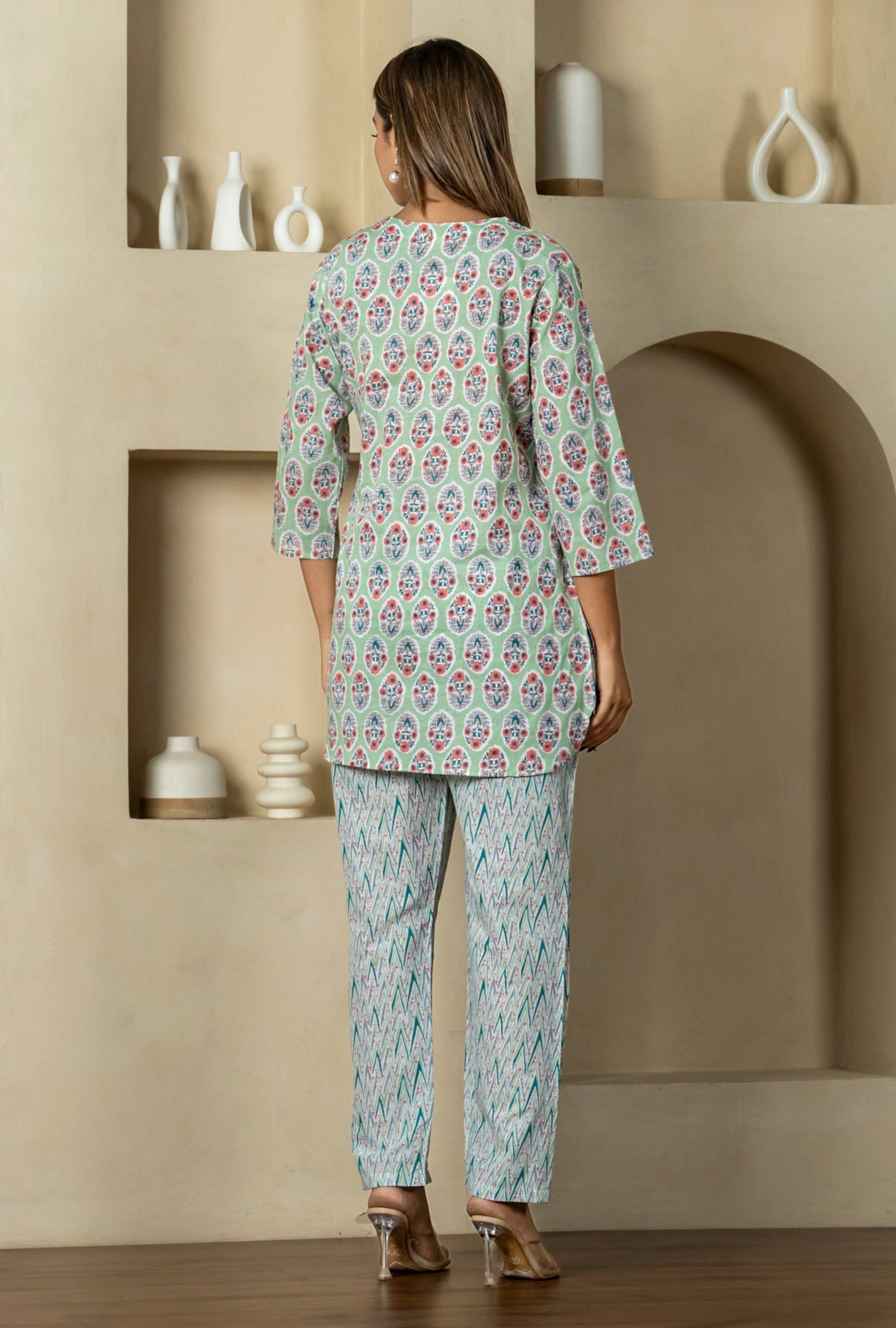 Petal Prism Mint Cotton Loungewear set