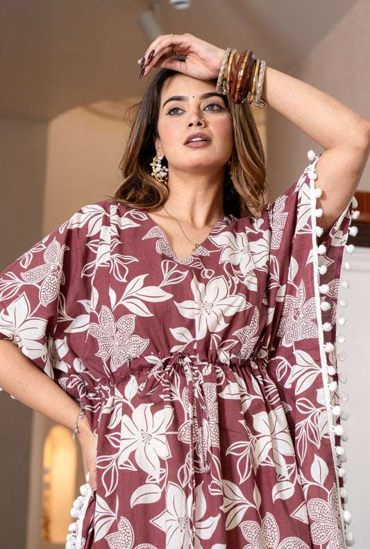 Camellia Maroon maternity wear Cotton Kaftan