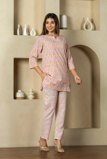 Petal Prism Peach Cotton Loungewear set