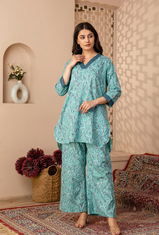 Botanista Turqoise Cotton Loungewear Co-ords Set