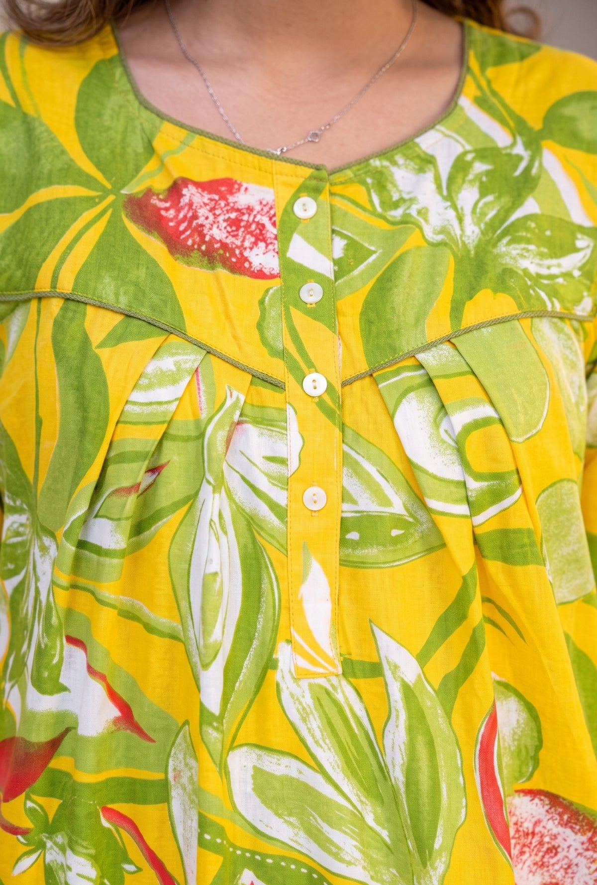 Tropical Breeze Yellow Floral Cotton Night Gown