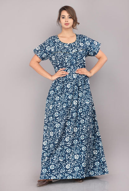 Batik Spiral Blue Cotton Printed Nightwear Gowns