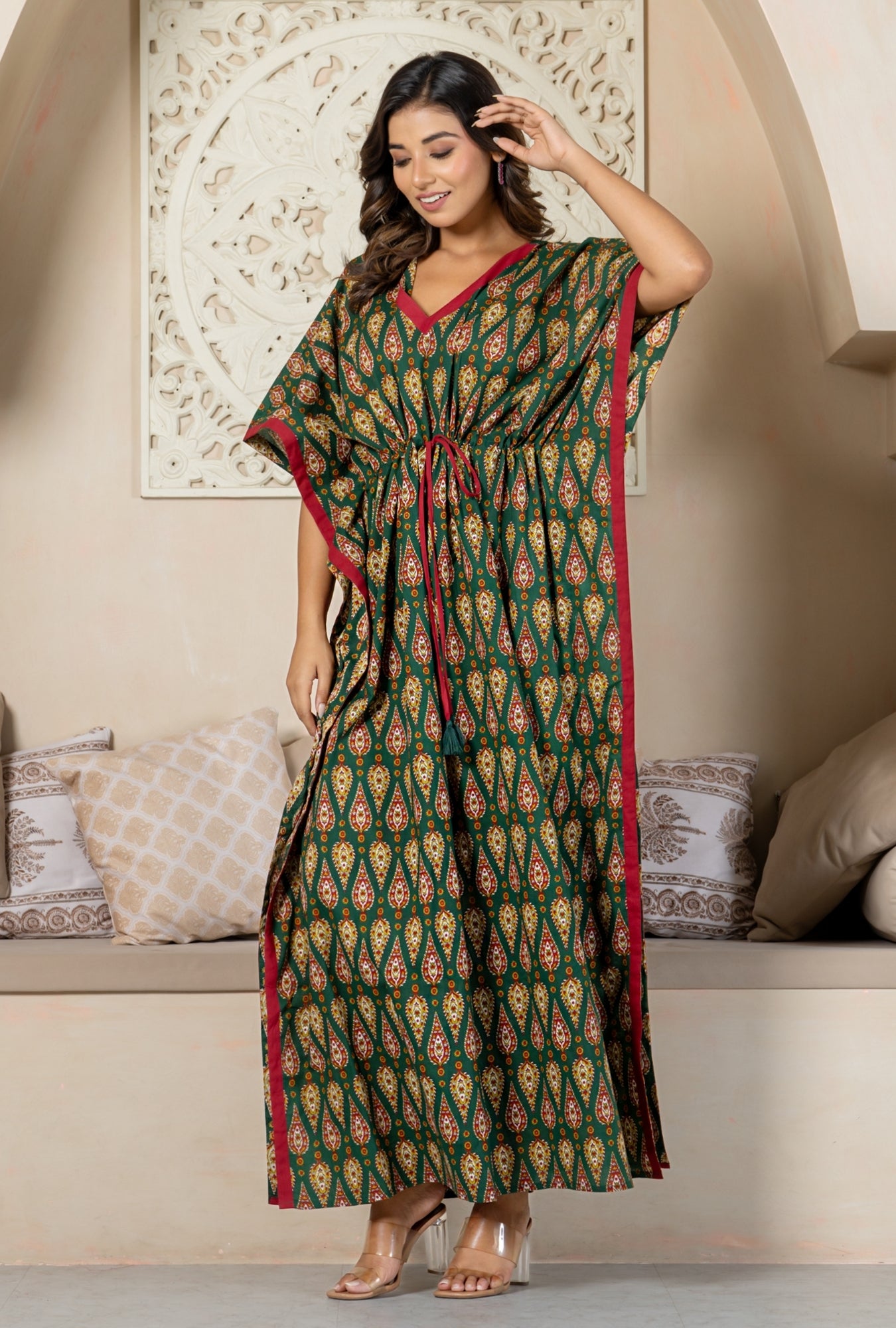 Jaipur Heritage Kairy Green Cotton Loungewear Kaftan