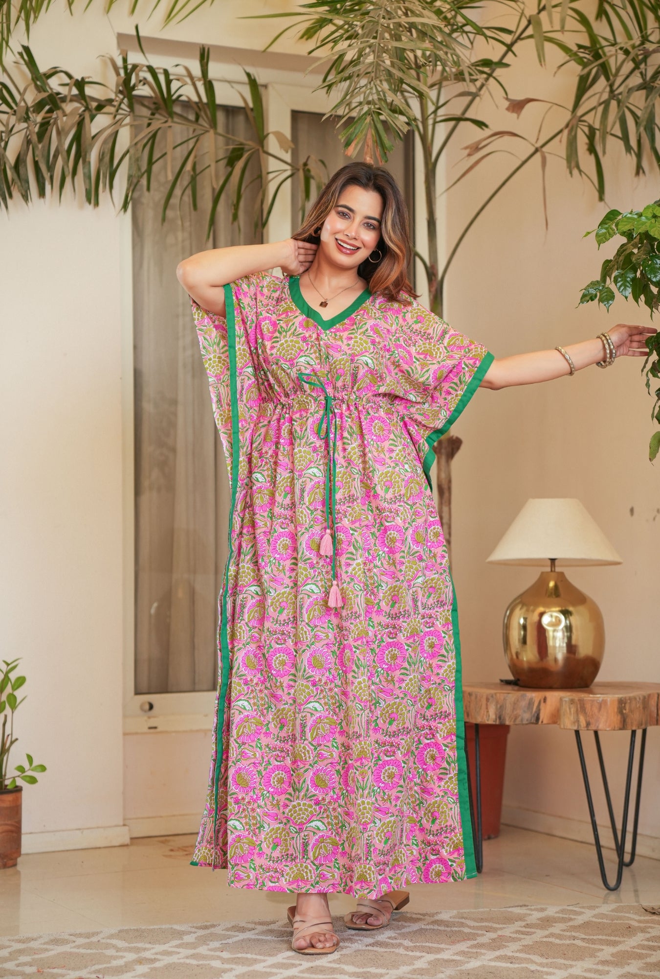 Rang Kalamkari Coral Loungewear Cotton Kaftan