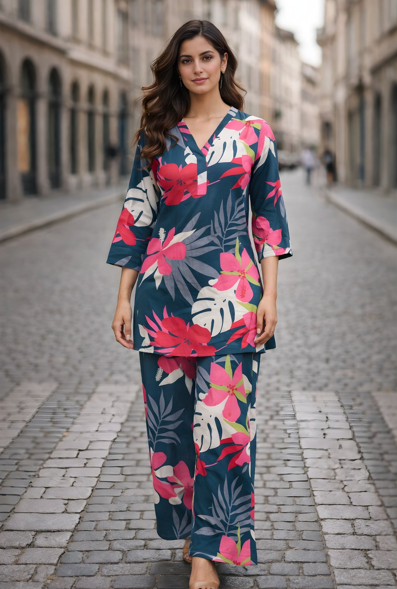 Riviera Floral Teal Cotton Co-ord Set