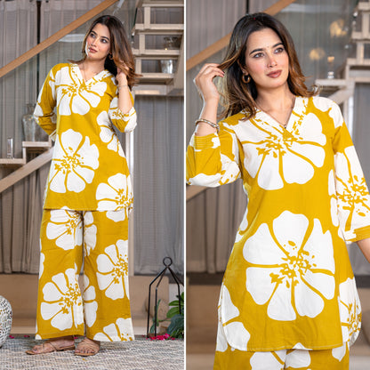 Minimal Blossom Yellow Printed Cotton Co-ords Set