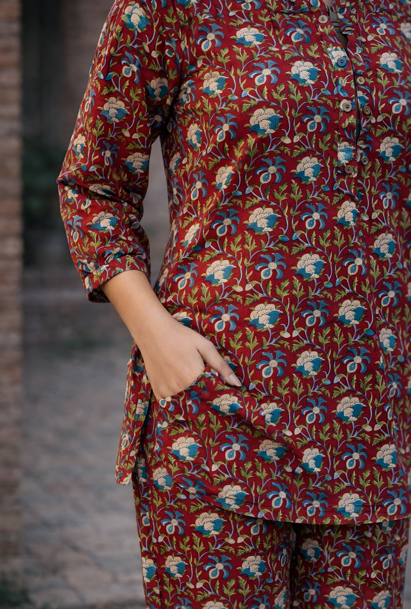 Kalamkari Maroon Cotton Loungewear Co-ords Set