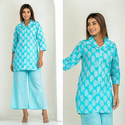 Bell Buta Sea Green Cotton Loungewear Co-ords Set