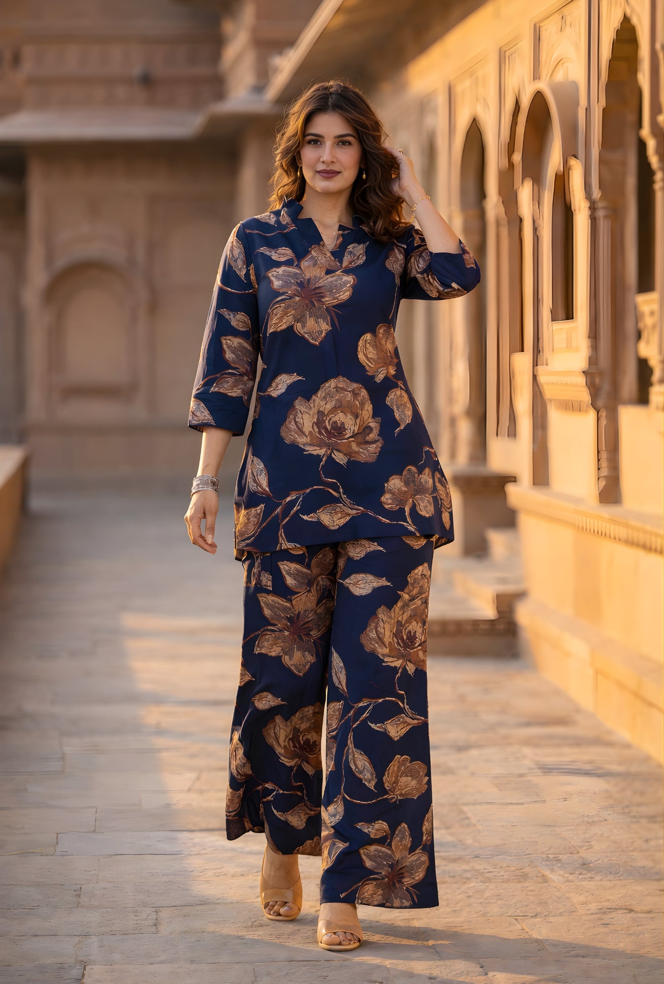 Botanic Muse Navy Printed Cotton Co-ords Set