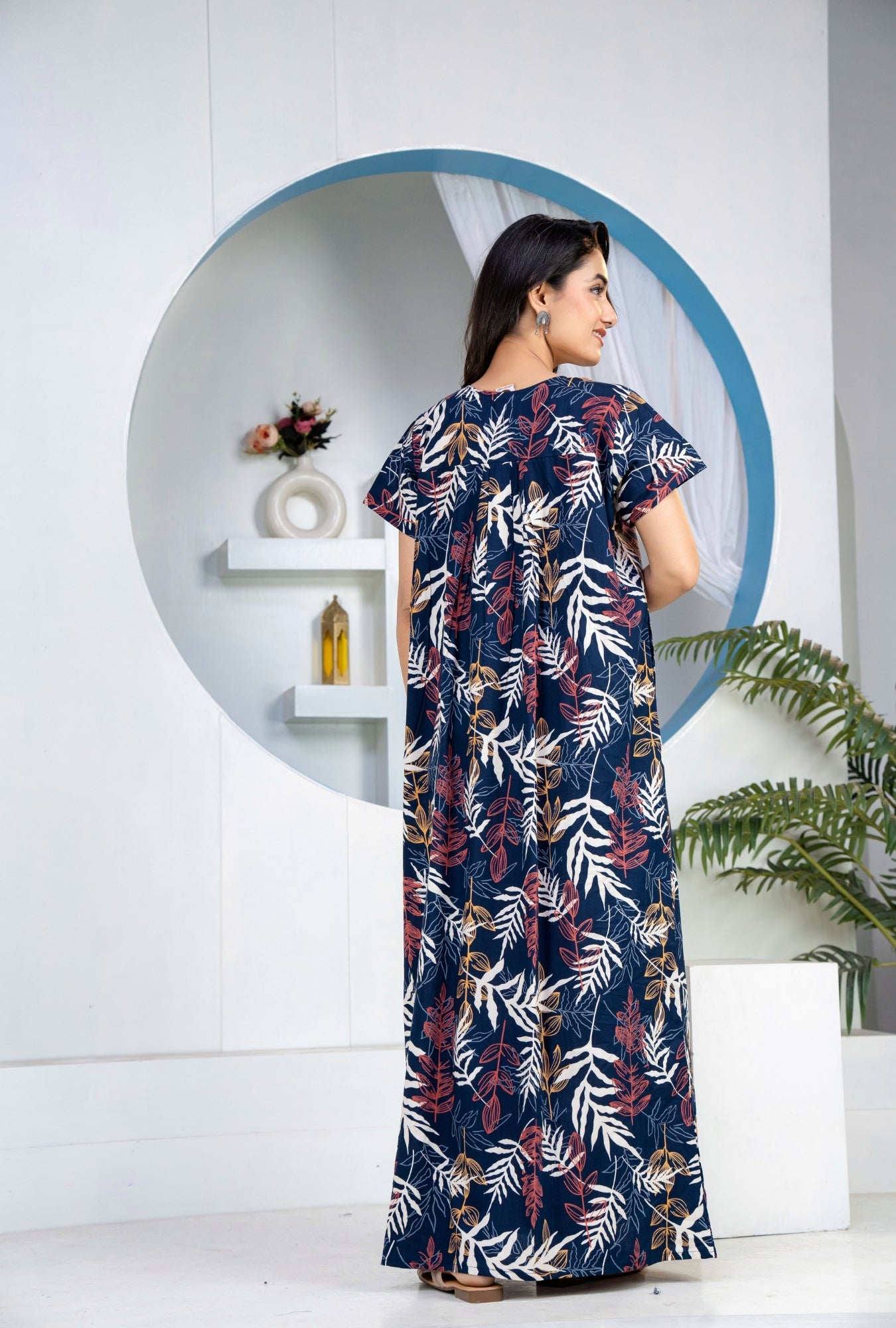 Patravali Navy Blue Cotton Printed Nightwear Gowns