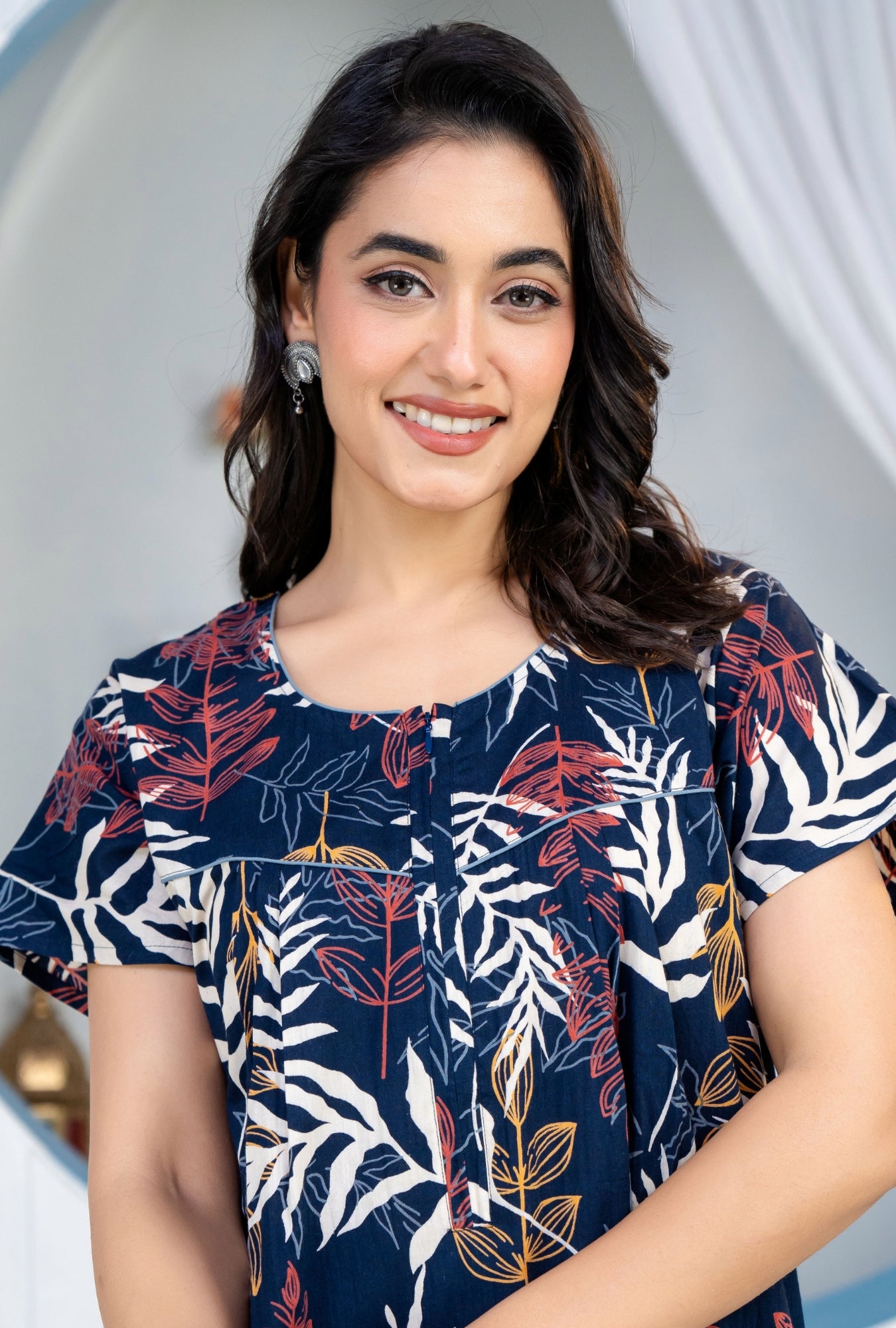 Patravali Navy Blue Cotton Printed Nightwear Gowns