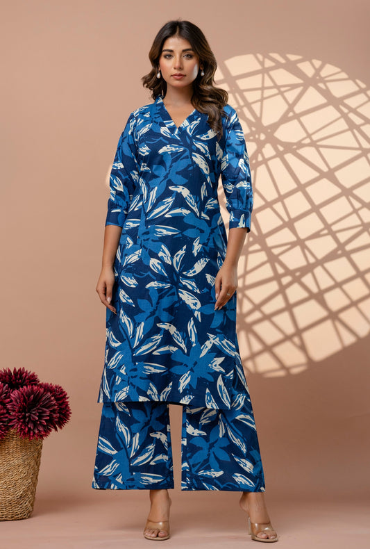 Tropical Blue Cotton Co-ords Set