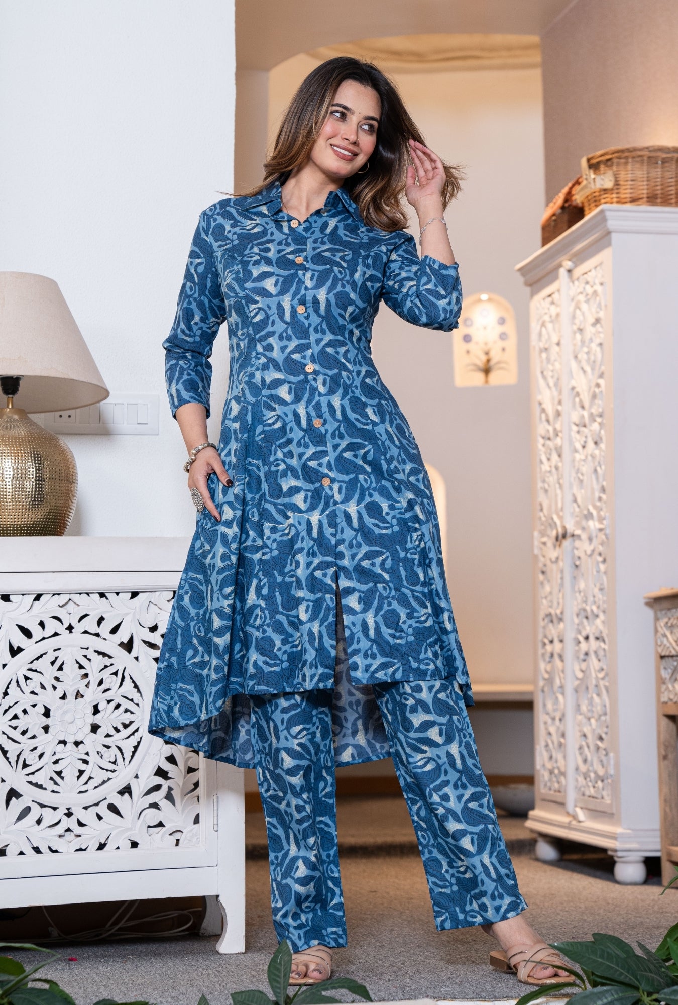 Rustic Petals Blue Printed Cotton Co-ords Set