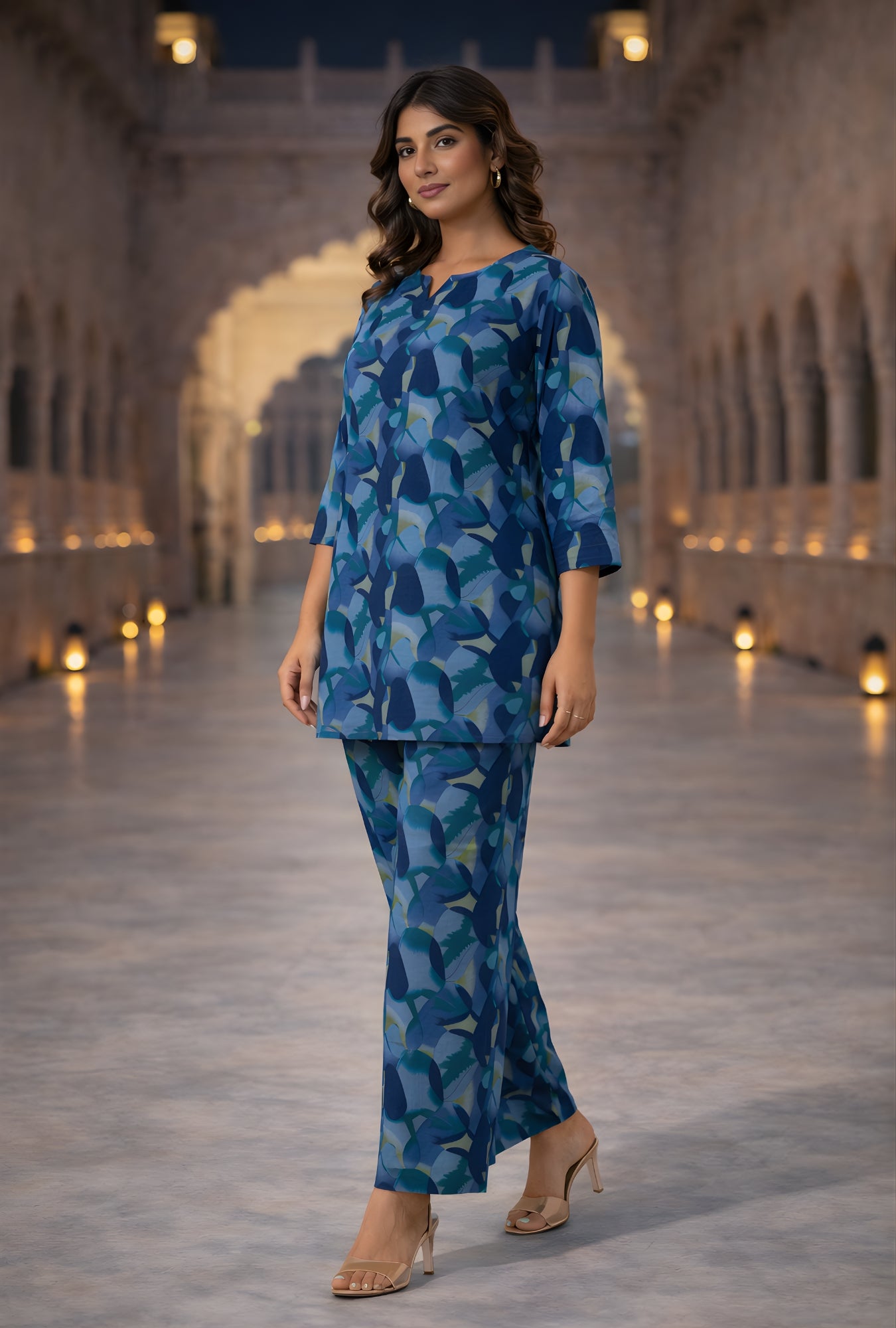 Hexa Blue Cotton Loungewear Co-ords Set