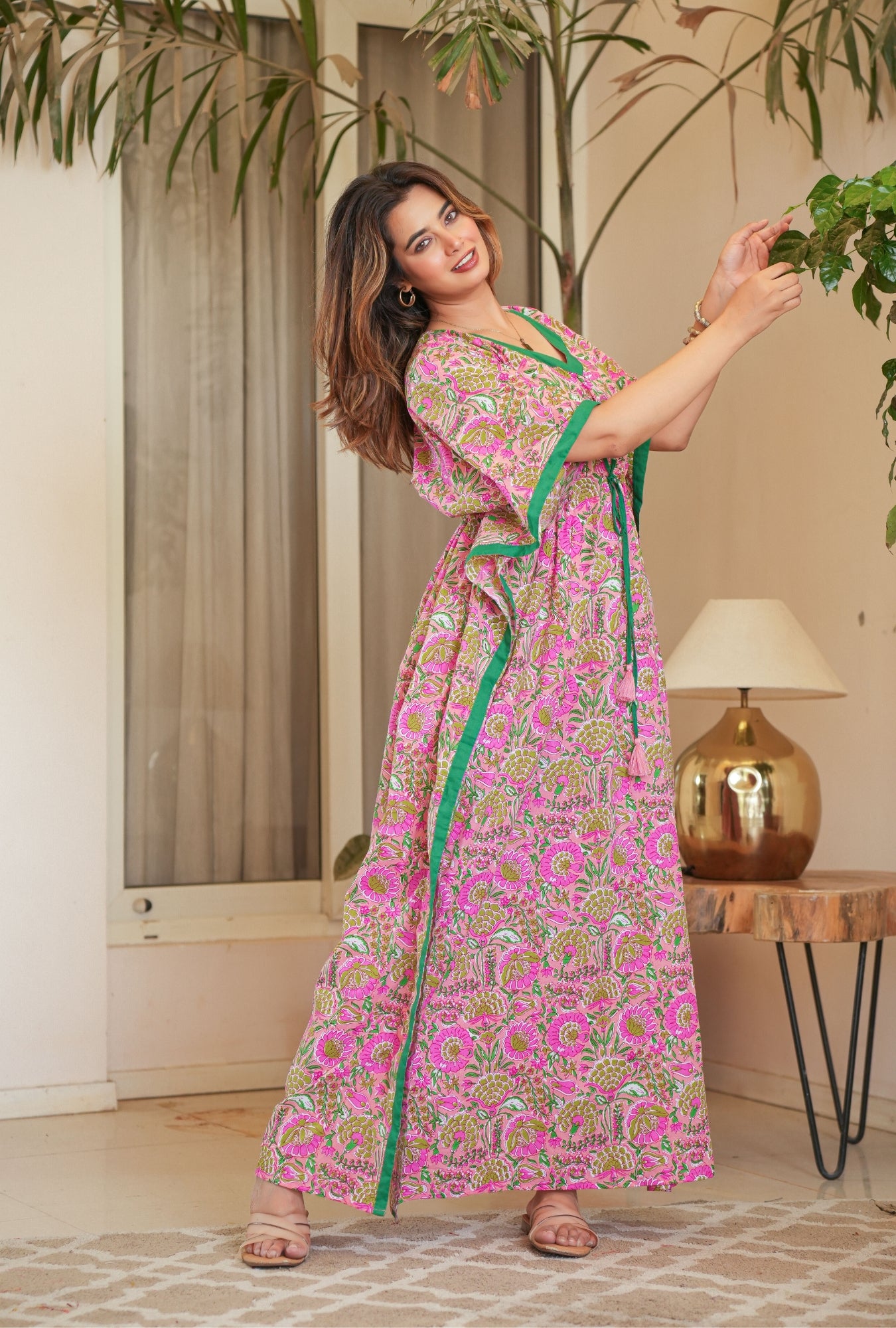 Rang Kalamkari Coral Loungewear Cotton Kaftan