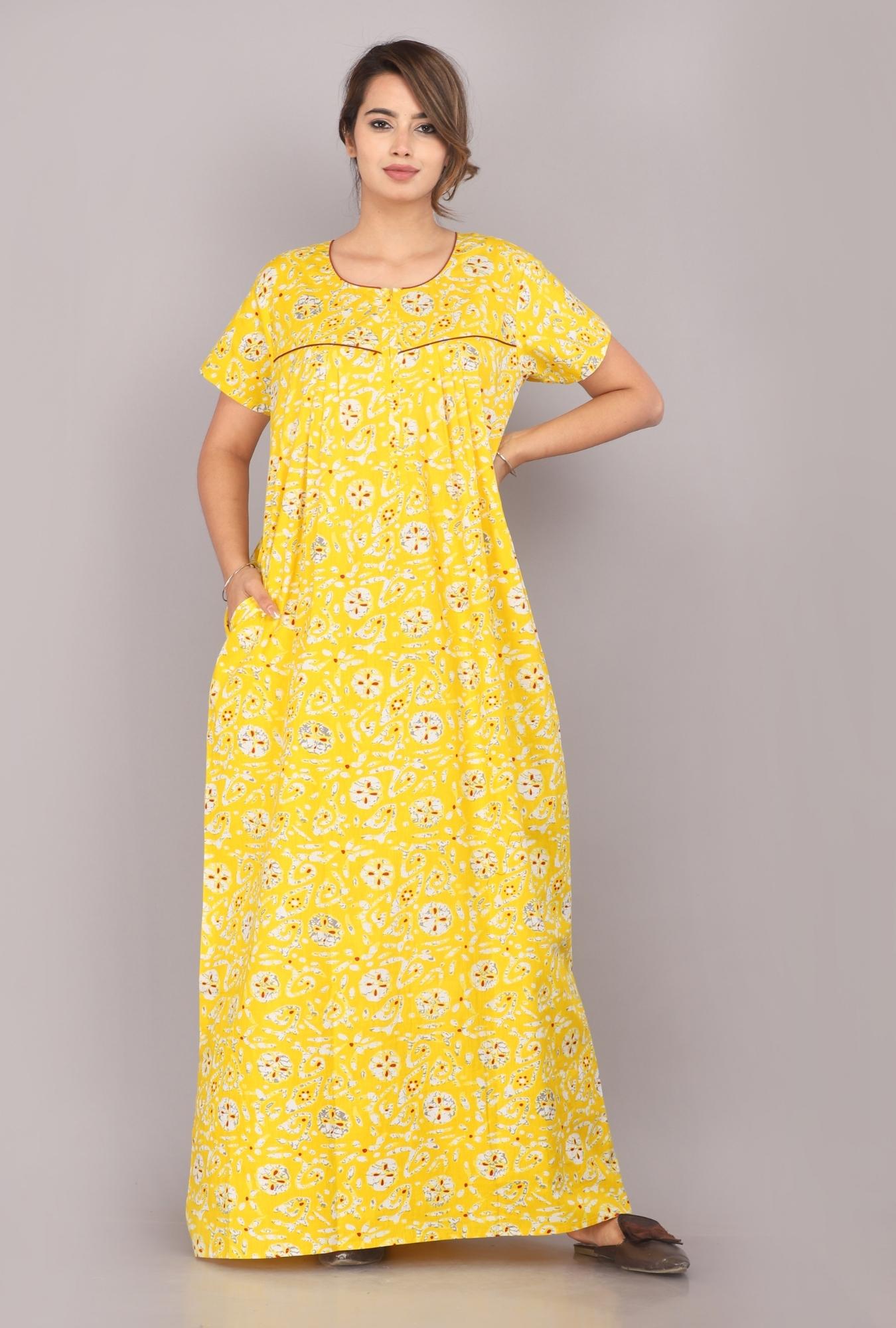 Batik Spiral Yellow Cotton Printed Nightwear Gowns