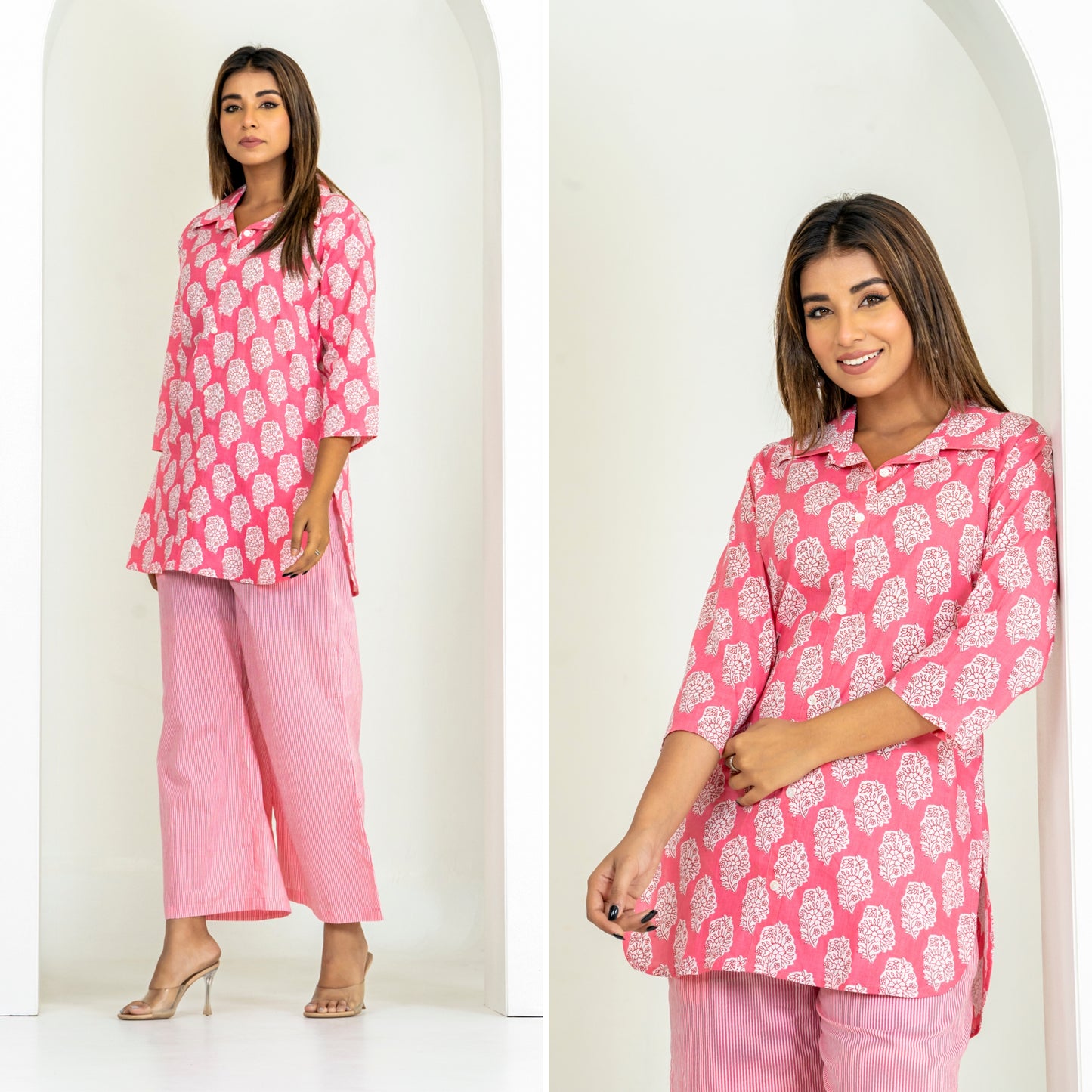 Bell Buta Pink Cotton Loungewear Co-ords Set