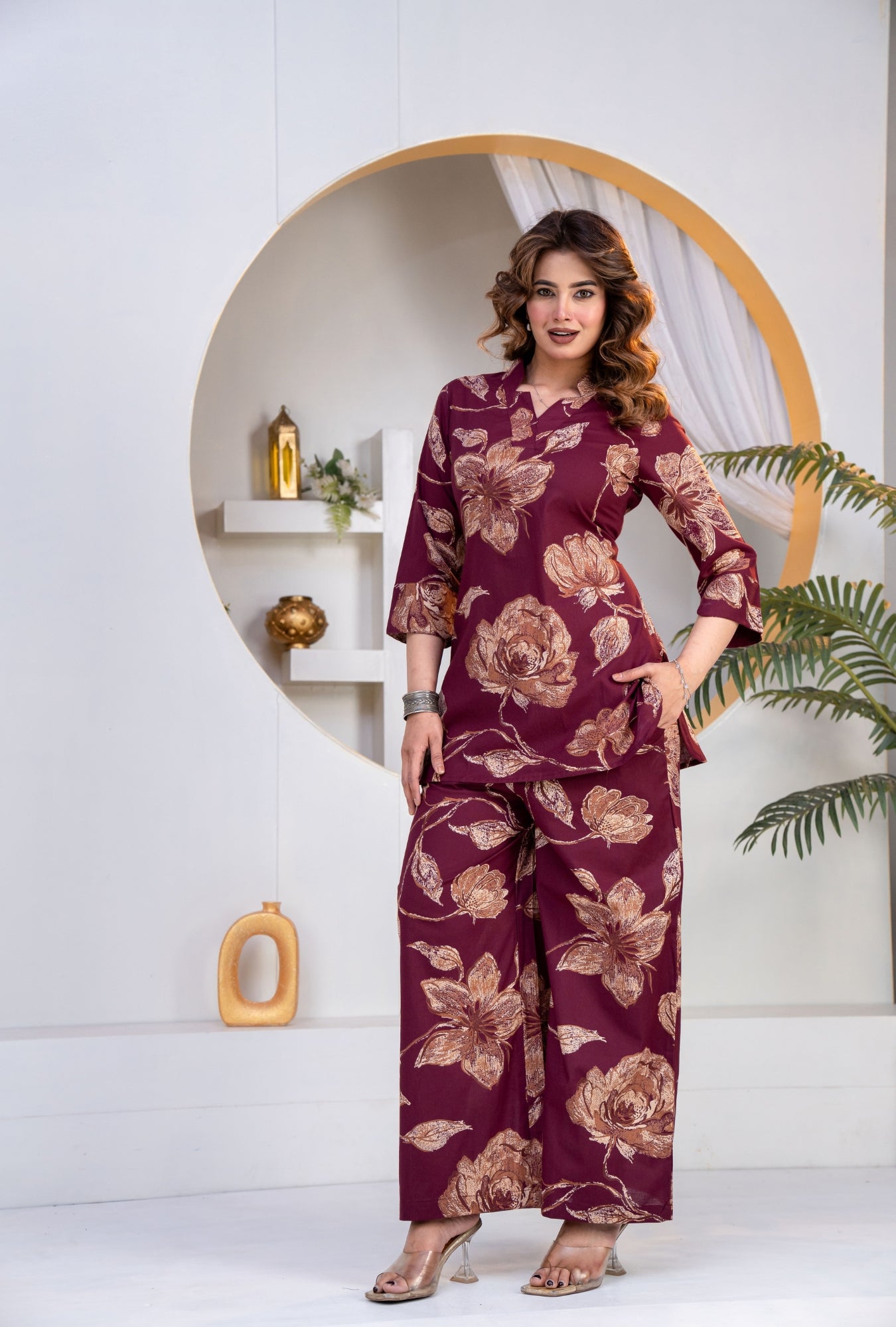 Botanic Muse Maroon Printed Cotton Co-ords Set