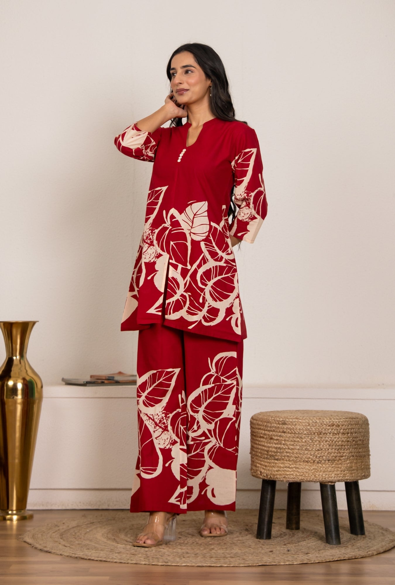 Royal Rhythm Red Printed Cotton Co-ords Set