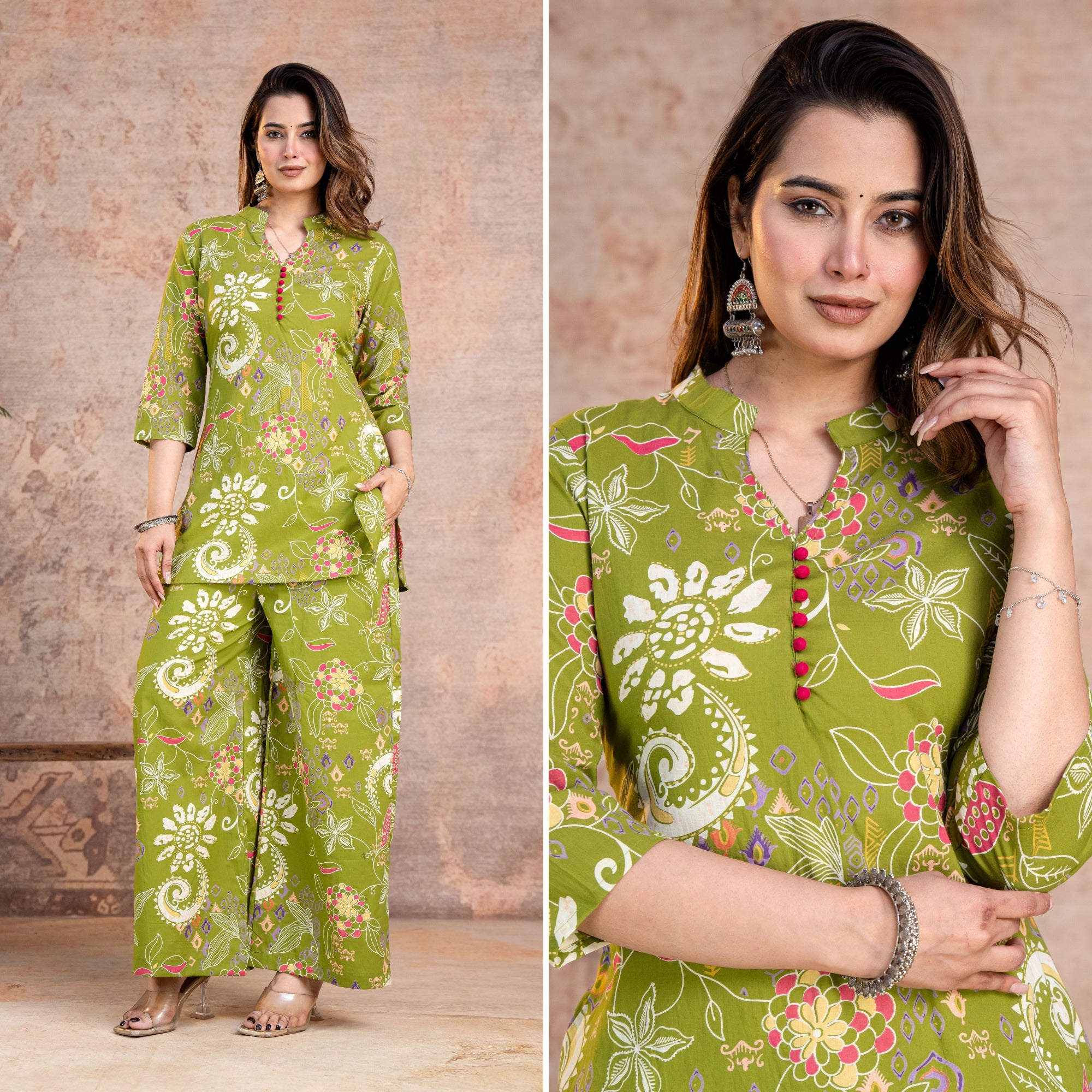 Folk Legends Mehandi Printed Cotton Co-ords Set