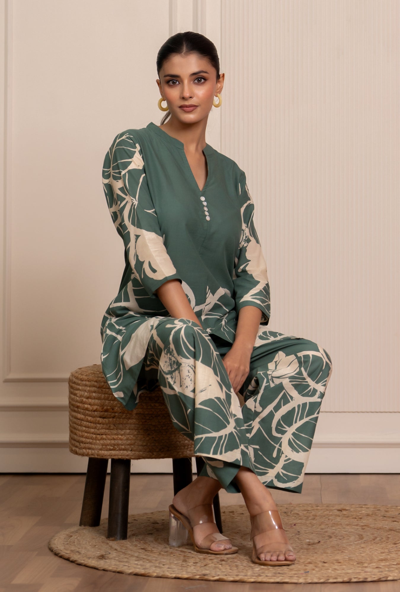 Mild Match Olive Printed Cotton Co-ords Set