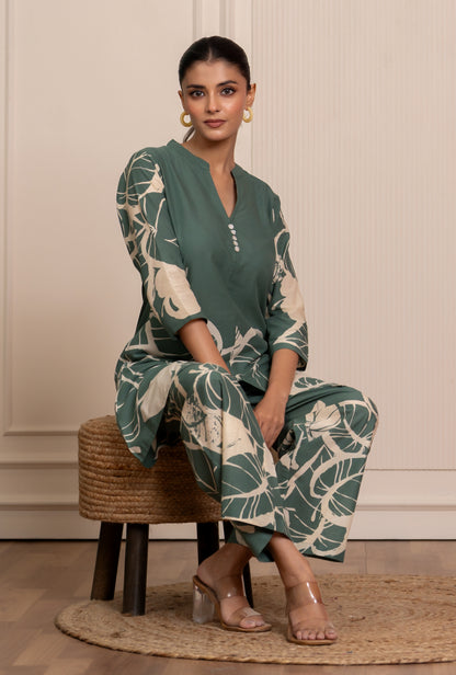 Mild Match Olive Printed Cotton Co-ords Set