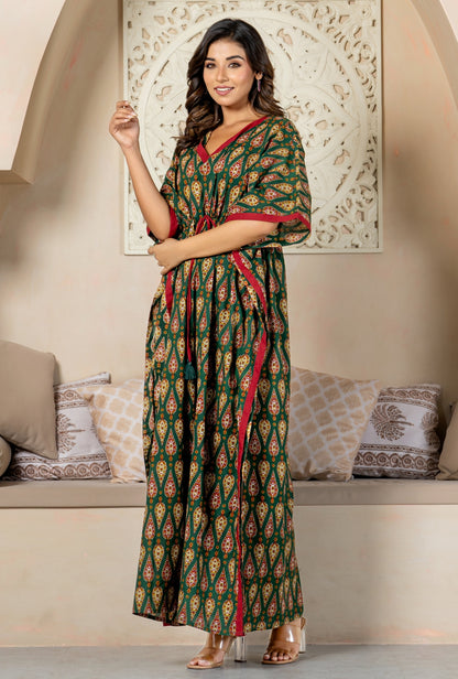 Jaipur Heritage Kairy Green Cotton Loungewear Kaftan