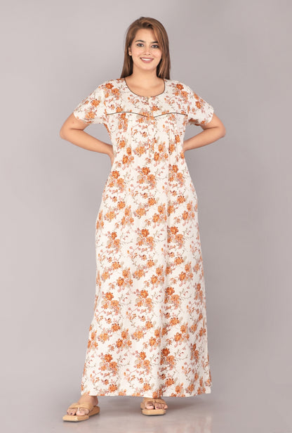 Wasp Flower Cream Cotton Printed Nightwear Gowns