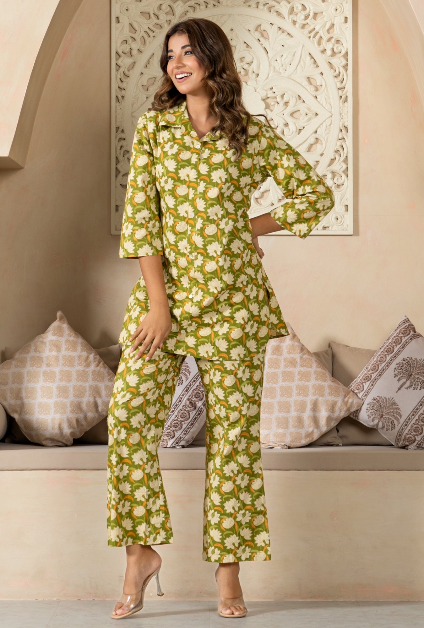 Tulip Mehndi Cotton Loungewear Co-ords Set