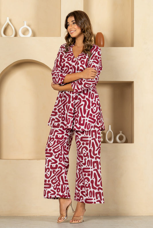 Urban Mirage Maroon Cotton Loungewear Co-ords Set