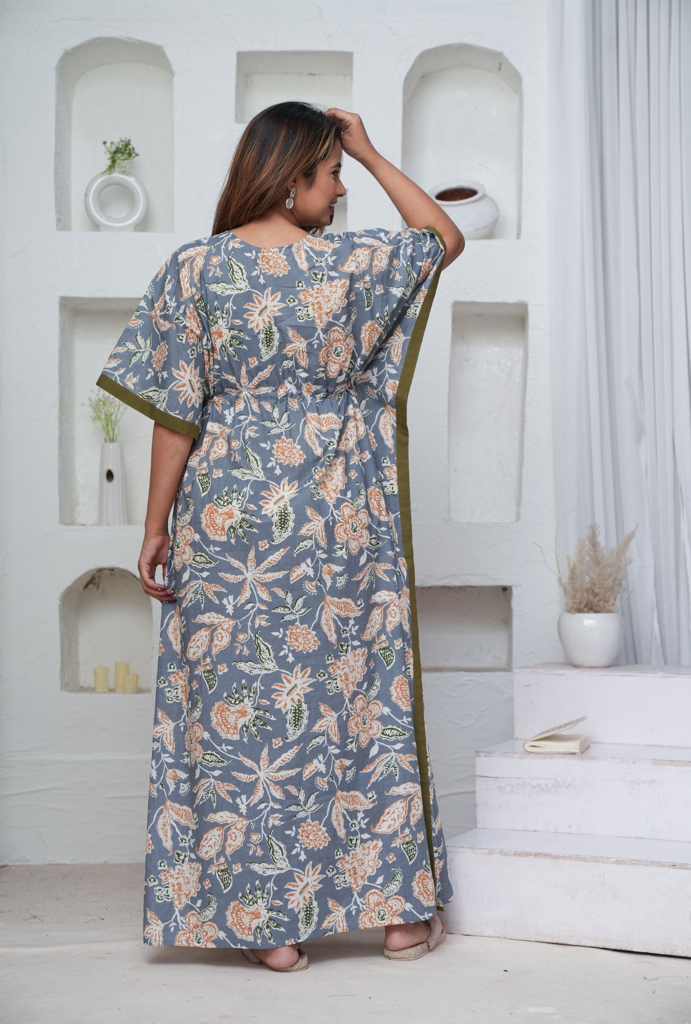 Marigold Grey Loungewear Cotton Kaftan